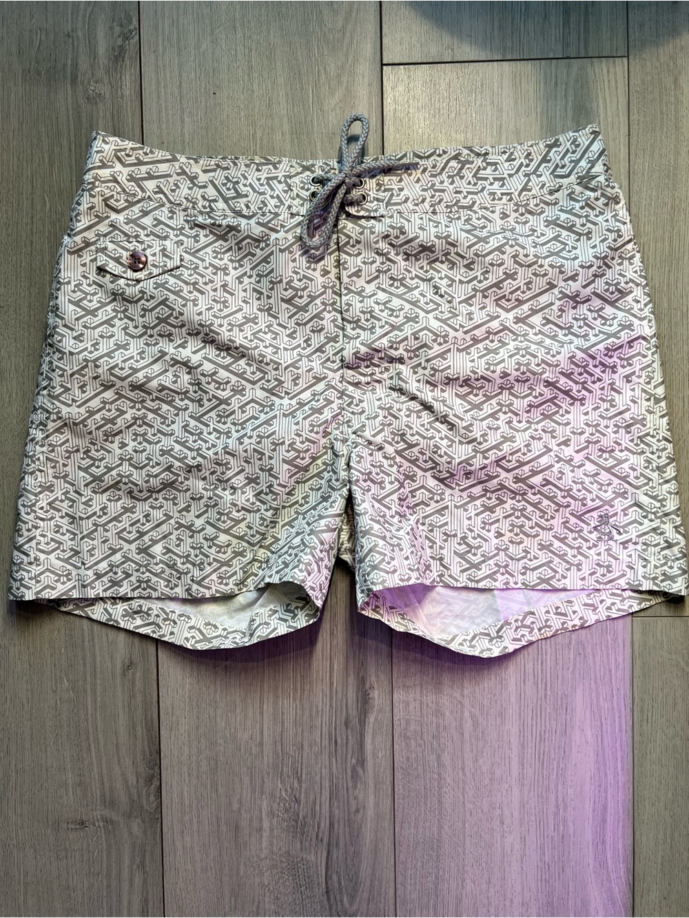 Original Penguin Men's Geometric Pattern Swim Shorts - White & Gray